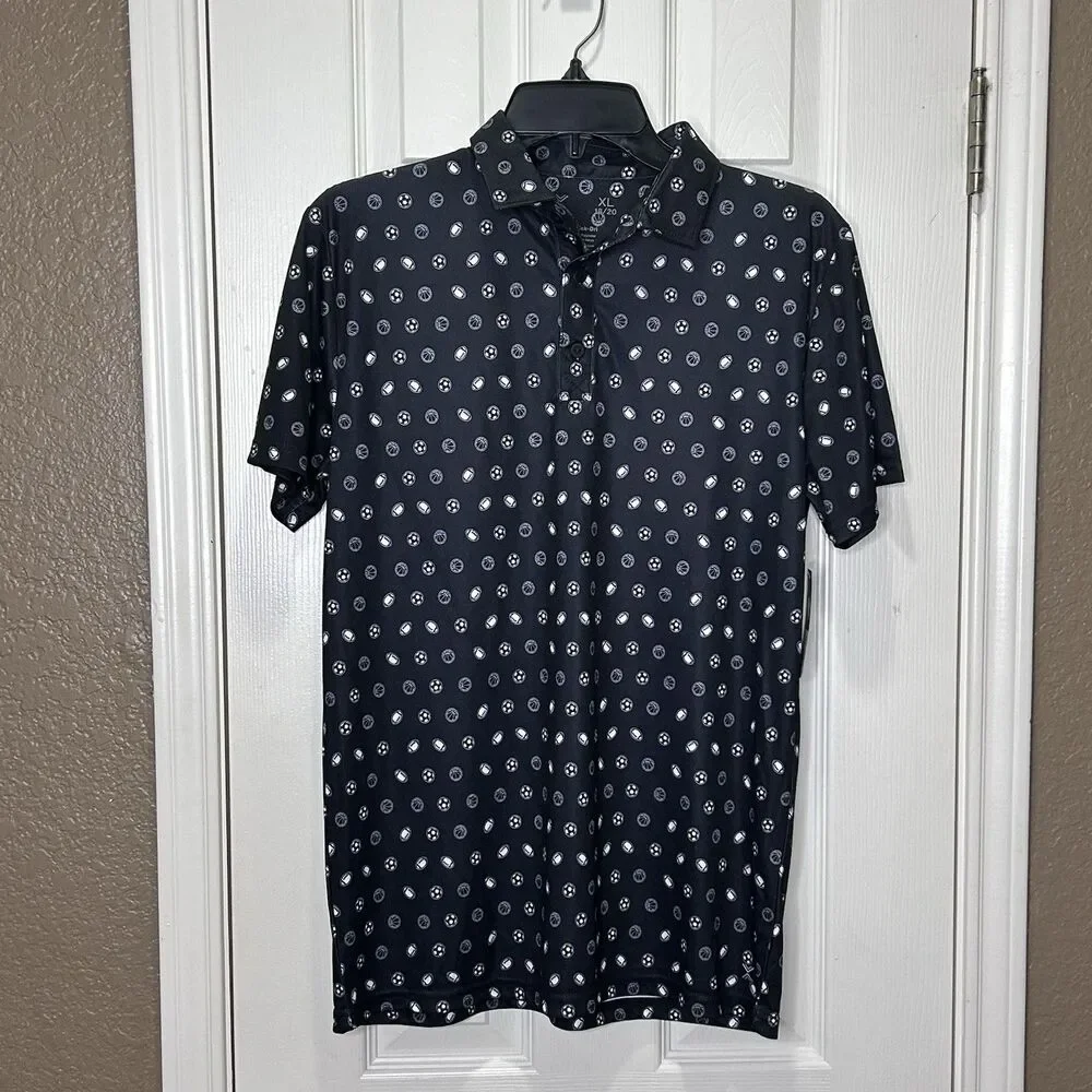 Xersion Boys Black Quick Dri Sports Printed Polo Shirt Sz Youth XL 18/20 NWT